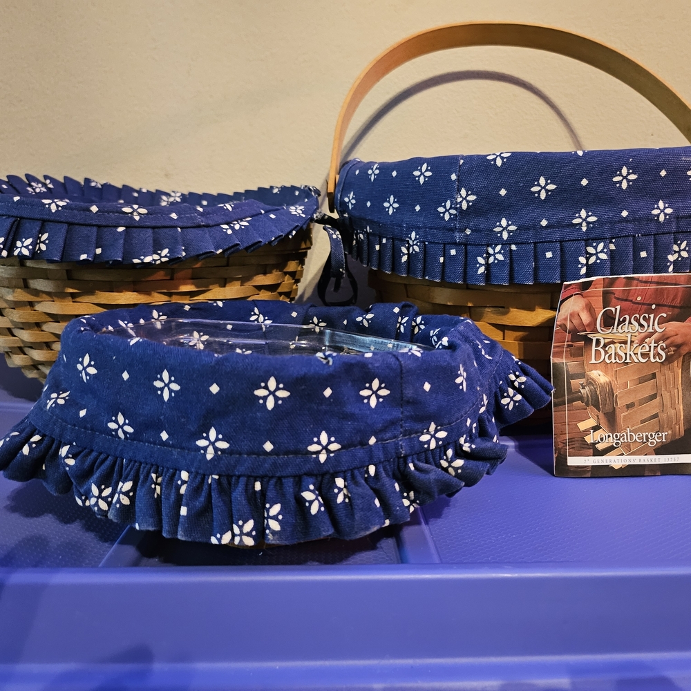 Longaberger Blue and Brown Basket with Floral Pattern